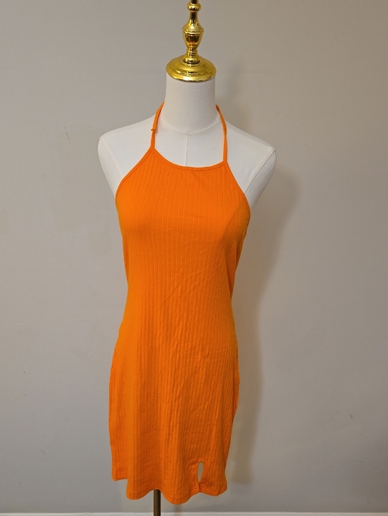 SHEIN Dresses & Skirts - Bright Orange Ribbed Halter Neck Open Backed Mini Dress